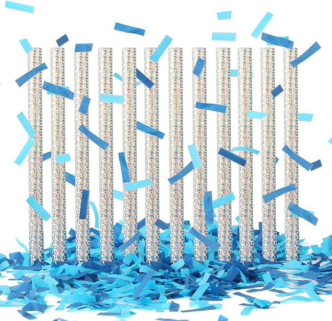 BATTIFE It's a Boy, 30Pack Gender Reveal Confetti Wands, Tissue Paper Confetti Flick Flutter Sticks for Baby Boy Born Shower Party Decorations Supplies, Shoot Poppers, 14inch Blue