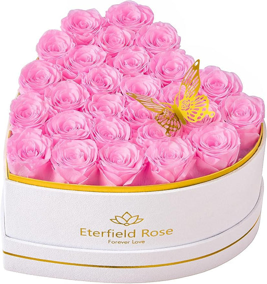 Eterfield 27 Forever Flowers in Heart Shape Box, Preserved Roses That Last a Year Preserved Flowers Birthday Gifts for Her Mom Women Wife Anniversary Valentines Day Mothers Day Christmas, Light Pink