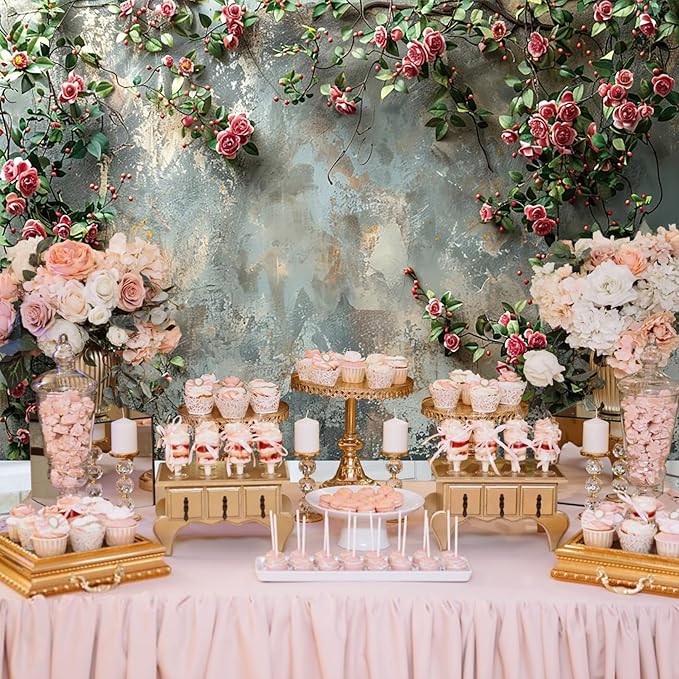 Baocicco 10x7ft Vinyl Old Floral Wall Photography Background Retro Texture Wall Grain Pink Rose Fairytale Birthday Backdrops Medieval Wedding Events Party Decorations Newborn Baby Shower Studio