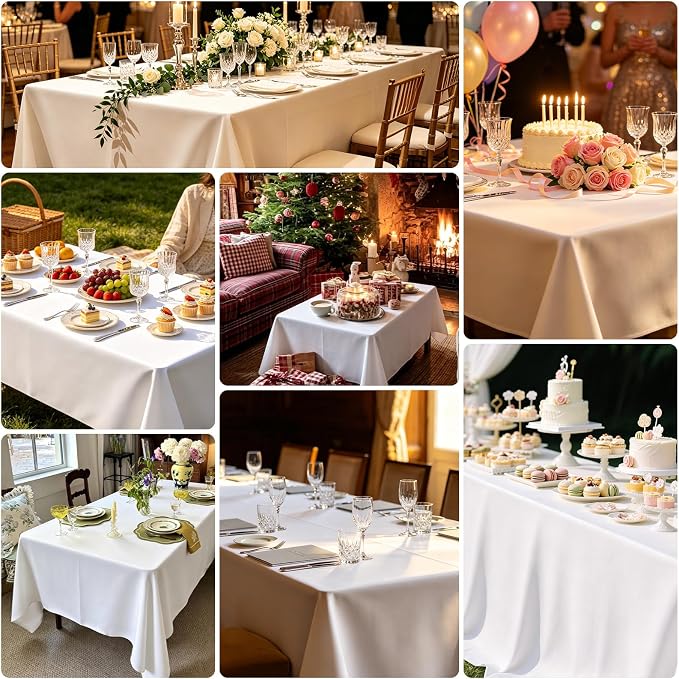 WIGENIUS 2 Pack White Table Cloth Rectangle Tablecloths 60X126 Inch,Polyester Table Cloth for 8 Foot Rectangle Tables,Wrinkle Resistant Washable Fabric Table Covers for Party,Wedding Banquet