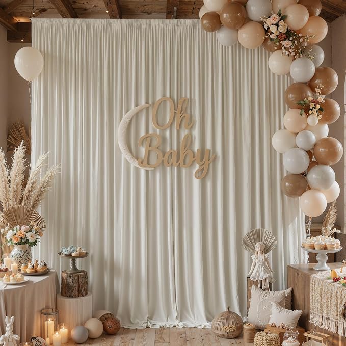 40ftx10ft Wrinkle Free Beige Backdrop Curtains for Parties, 8 Panels 5x10ft Silky Polyester Photo Backdrop Drapes Back Drop Cloth Drapery for Wedding Birthday Photography Background