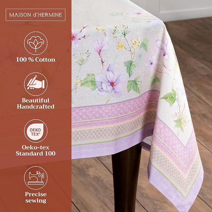 Maison d' Hermine Table Cloth Rectangle Table 100% Cotton 54 x 72 Inches Tablecloth Reusable Decorative for Dining Kitchen Room Farmhouse Party Home Hotel Restaurant Spring Summer - Magnolia Mornings