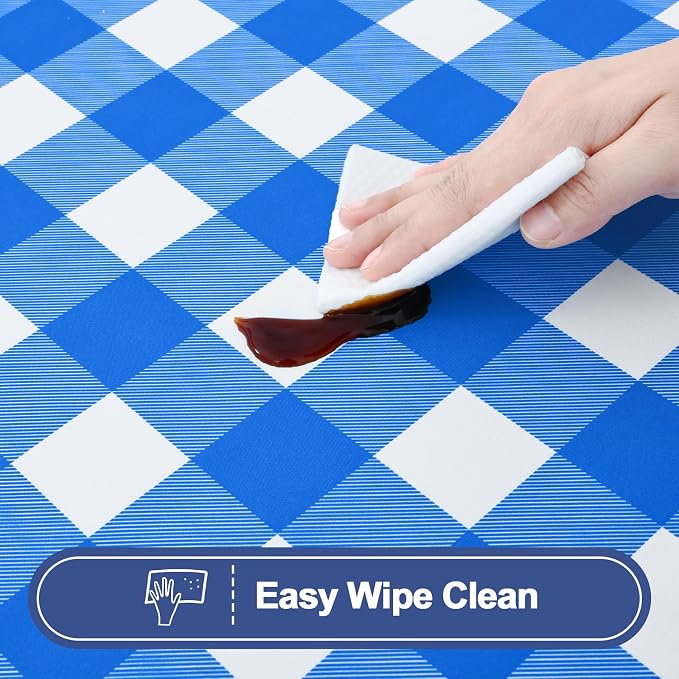 Smiry Picnic Table Cloth 6 Pack, Waterproof Elastic Fitted Tablecloths for 4FT Rectangle Tables, Washable Polyester Buffalo Plaid Tablecloth for Camping, Dining & Outdoor (Blue & White, 30" x 48")