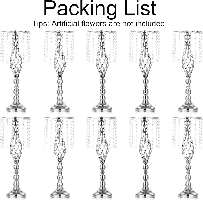 Sliver Vases Centerpieces for Table: 21.7" Tall Flower Stand with Crystal Patent for Wedding Center Piece Party Event Set of 10