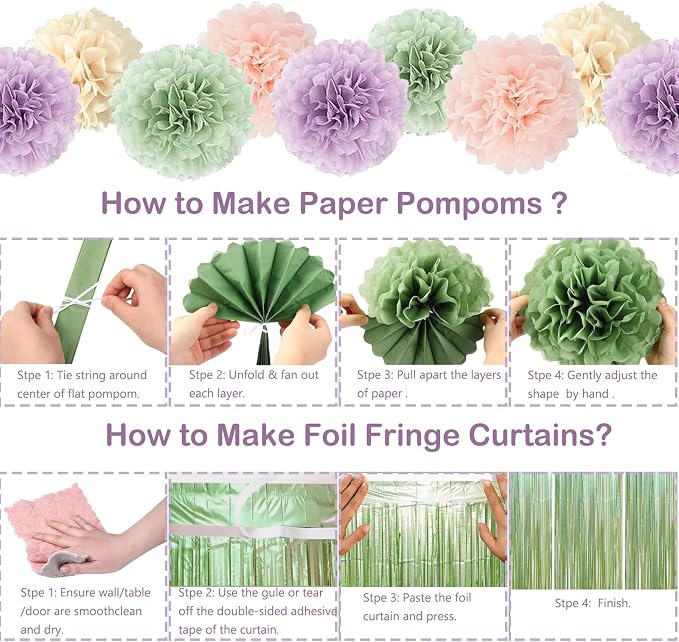 Fairy Birthday Party Decorations Set, Fairy Themed Party Decorations, Green Purple Pink Yellow Balloons Butterfly Banner for Birthday Decorations Spring Tea Party