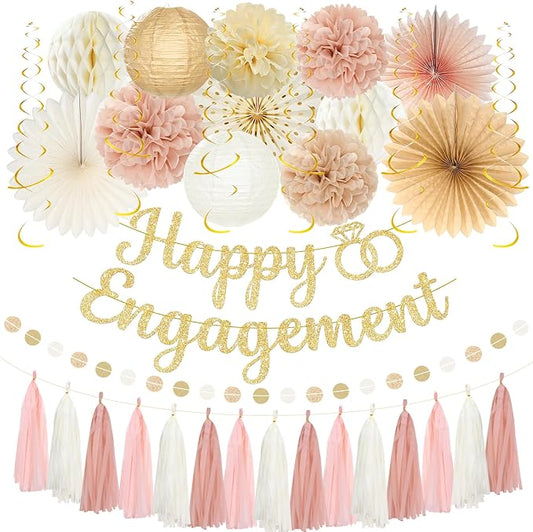 Roetyce Engagement Party Decorations, Champagne Pink Glitter Happy Engagement Banner, Almost Married/Just Engaged Photo Background, Gold Congratulations Wedding Bachelorette Backdrop Decor