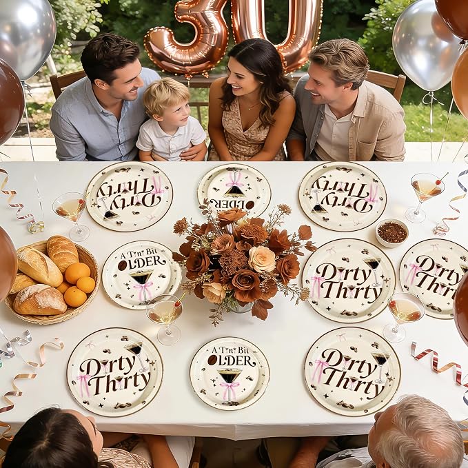 96Pcs Dirty 30th Birthday Decorations Espresso Martini 30th Plates and Napkins Disposable Thirtini Paper Tableware for Women 30 Year Old Martini Birthday Dirty Thirty Party Supplies, Serves 24