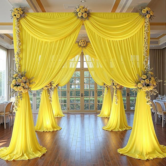 20ft x 10ft Yellow Backdrop Curtain Drapes, Wrinkle-Free Sheer Chiffon Fabric Photo Backgroud Panels for Wedding Arch Party Ceremony Stage Photography Decoration