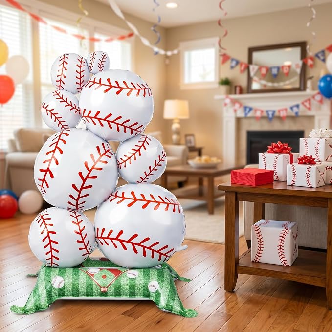 Soulchen 2 Pcs 3.5 ft Giant Self Standing Baseball Foil Balloons for Baseball Birthday Party Decoration Team Celebration Decor Backyard BBQ Sports Themed Party Supplies