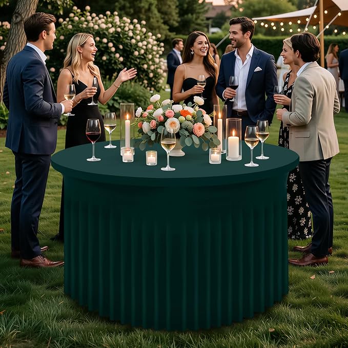 Smiry Round Spandex Tablecloth, Elastic Fitted Washable Tablecloths for 60 Round Tables, Waterpoof Stretch Table Cover Skirt for Outdoor, Wedding, Banquet & Parties, Hunter Green