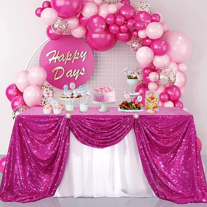B-COOL Rectangle Sequin Tablecloth Party: Fuchsia Small Table Cloths 50x80 inches Hot Pink Shiny Fabric for Bling Wedding Party Banquet Outdoor Home Table
