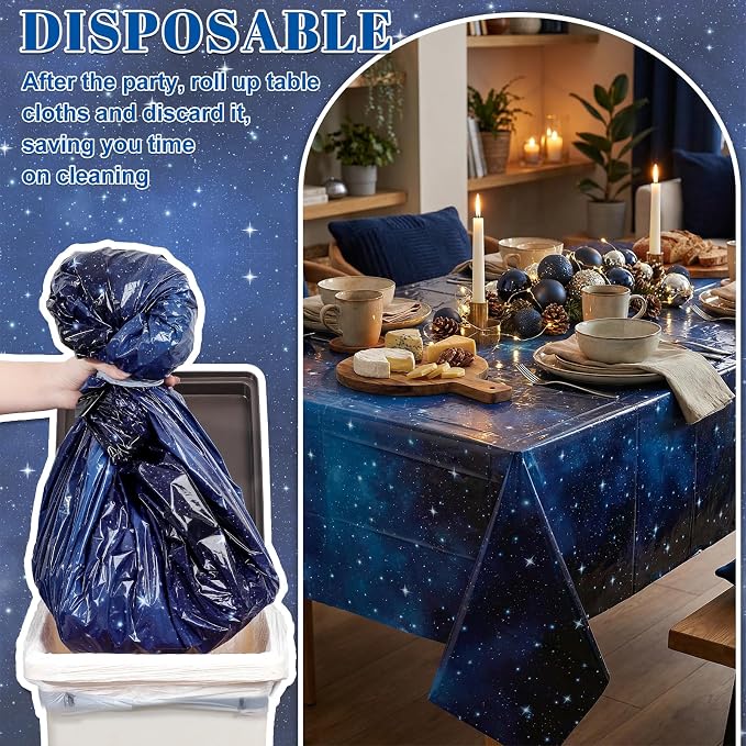 NatNarr 6 Pack Plastic Space Tablecloth, 54 x 108 Inch Disposable Galaxy Themed Tablecloth Waterproof Rectangle Star Party Table Cover for Home Party Decorations