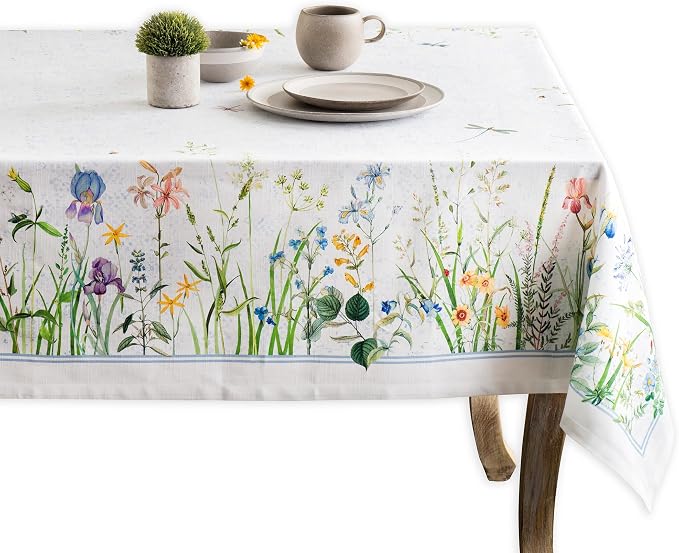 Maison d' Hermine Table Cloth Rectangle Table 100% Cotton 60 x 108 Inches Tablecloth Reusable Decorative for Dining Kitchen Room Farmhouse Party Home Hotel Restaurant Spring Summer - Fleurs De Mai
