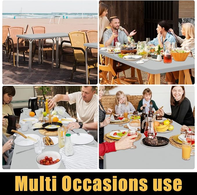 Smiry 6 Pack Rectangle Picnic Table Cloth, Waterproof Elastic Fitted Tablecloths, Washable Polyester Rectangular Patio Table Cover for Camping, Indoor and Outdoor (Light Grey, 30"x48")
