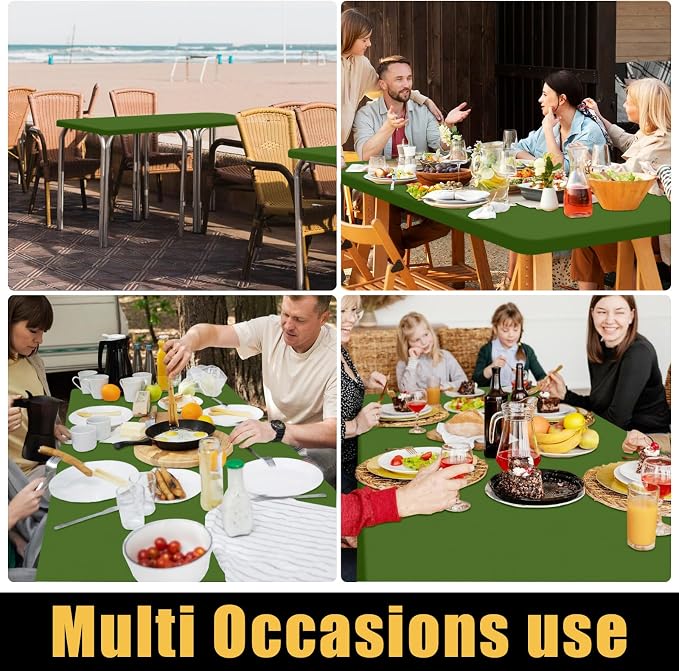 Smiry 4 Pack Rectangle Picnic Table Cloth, Waterproof Elastic Fitted Tablecloths, Washable Polyester Rectangular Patio Table Cover for Camping, Indoor and Outdoor (Olive Green, 30"x96")