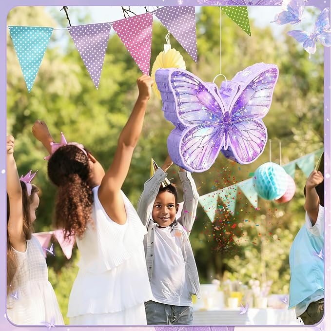 VioraWhite Butterfly Piñata for Birthday Party Supplies Purple Butterfly Piñata Decorations with Pink Purple Stick and Blindfold for Birthday Party Decorations Game Supplies