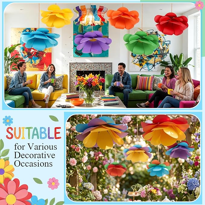 Jetec 6 Pack DIY 14inch Hanging Flowers Large Floral Party Decorations 3D Colorful Paper Flower Hanging Decoration for Spring Wedding Birthday Easter Nursery Classroom Office Ceiling Decor