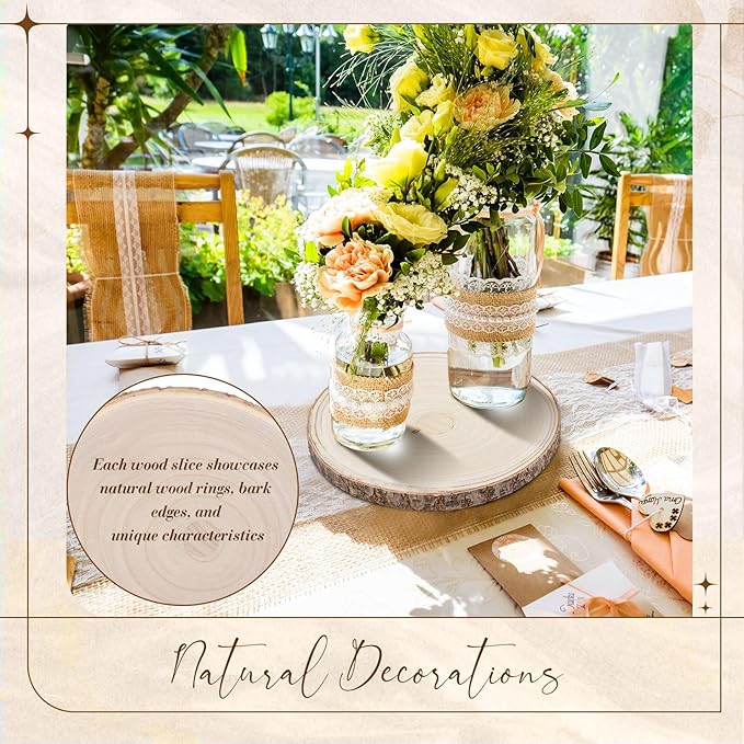 Tioncy 10 Pack Large Wood Slices for Centerpieces Unfinished Rounds Wood Slabs for Tables Decor Natural Wooden Circle for DIY Crafts Rustic Wedding Centerpiece Decor (8-9 Inch)