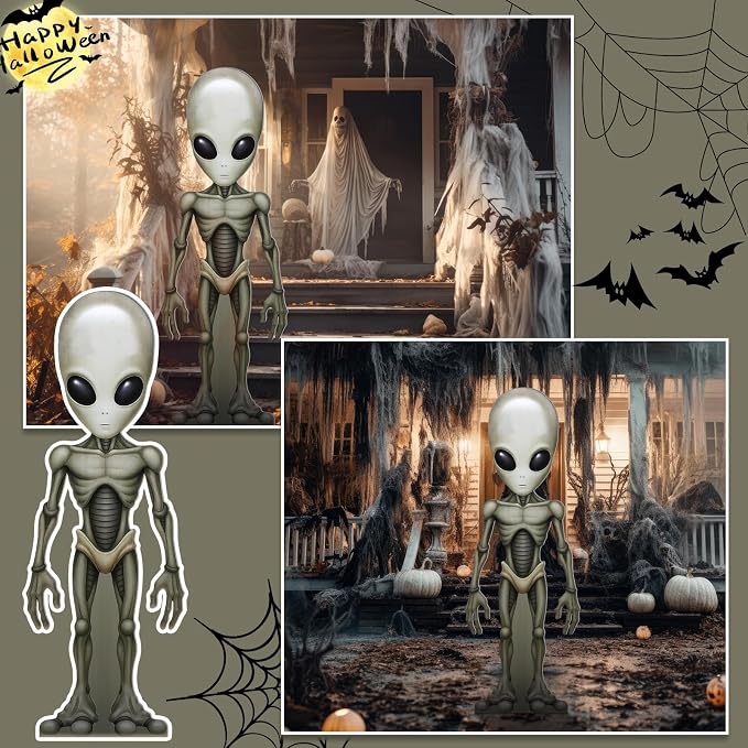 Amyhill 5 Feet Alien Cardboard Cutout Life Size Alien Birthday Party Decoration UFO Spaceship Photo Props Standup Backdrop for Sci-fi Themed Movie Night Party Decor