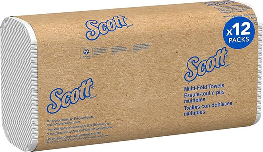Scott Professional Universal Multifold Paper Towels, Bulk (03650), Absorbency Pockets, White, 9.2"x9.4" Towel, Compressed, Compact (Pack of 12)