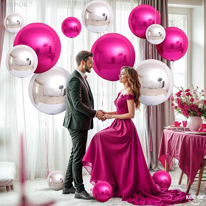 KatchOn, Hot Pink and Silver Balloons - 22 Inch Pack of 14 | Silver and Hot Pink Foil Balloons for Baby Shower Decorations | Graduation Decorations | Bridal Shower and Birthday Decoration for Women