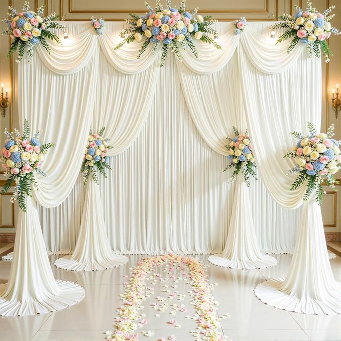 10 Panels Ivory Backdrop Curtain for Wedding Parties Wrinkle Free Ivory Photo Curtains Backdrop Drapes Fabric Decoration for Baby Shower Photography 5ft(W) x 10ft(H)"