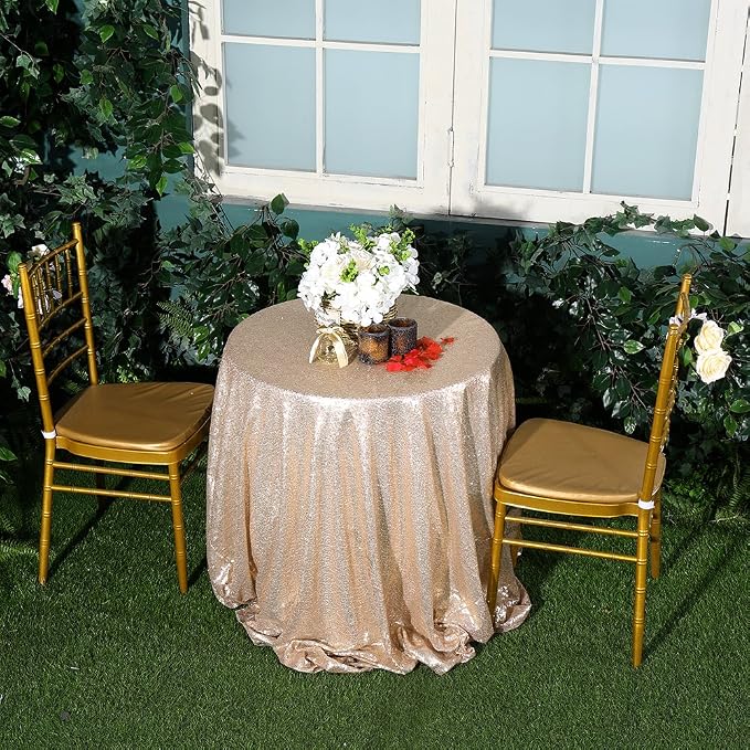 Poise3EHome 120-Inch Round Sequin Tablecloth for Party Cake Dessert Table Exhibition Events, Champagne