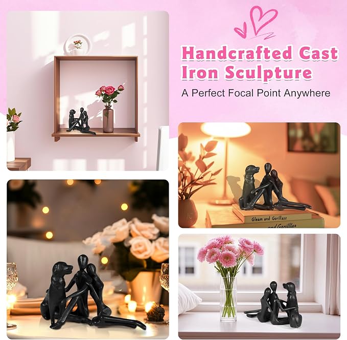 Kresecioo Sweet Couple & Dog Statue Cast Iron Sculpture Decor, Wedding Anniversary Love Gifts for Couple Women Men Wife Husband Her Him Girlfriend Boyfriend, Gifts for Wife Husband Birthday