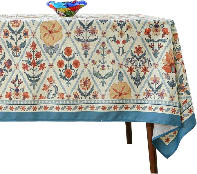 ISAENNE Designer Elegant Linen Rectangular Tablecloth,94"x63"-Floralsea A | French French Table Cloth for Rectangle Table,Colorful Floral Pattern,Decor,Dining,Tea Party,Kitchen,Thanksgiving