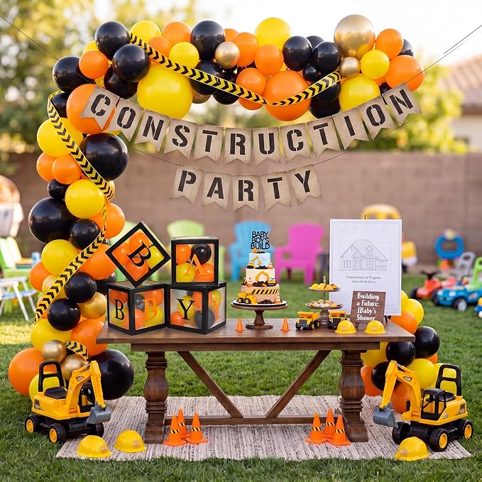 Zhanmai Baby Shower Balloon Boxes for Bear Baby Shower Decoration with 4 Letters 36 Balloons 4 Transparent Balloon Box Blocks for Boy Girl Gender Reveal Party Favors (Black,Yellow,Orange)