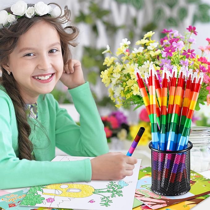 BenLouis 24 Spring Mini Coloring Books Kids with 24 Stacking Crayons Easter Party Favors Activity Books Bulk for Kids Butterfly Flower Bee Birthday Goodie Bag Gift Stuffer Classroom Reward