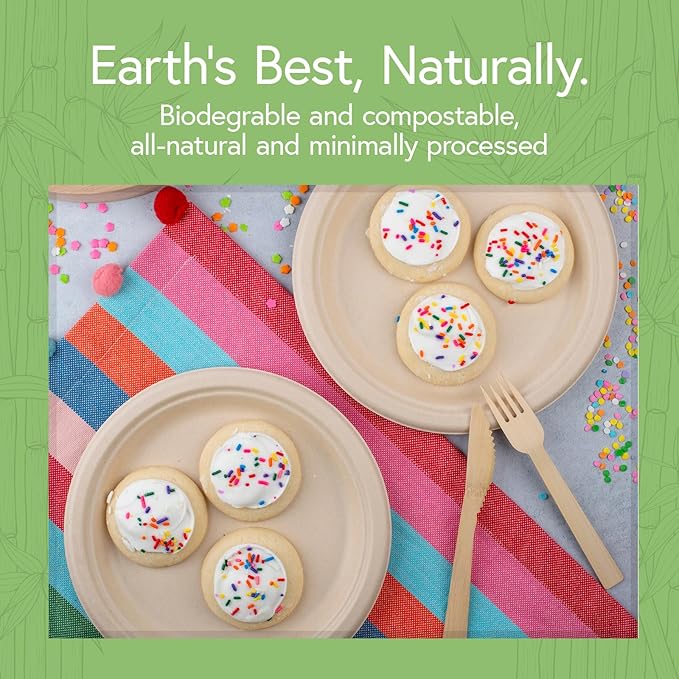 Bamboo Compostable Dinner Plates (500-Pack, 9-inch) | Sturdy & Microwave Safe | Heavy Duty Plates Disposable | PFAS Free, Biodegradable | FSC Certified Alternative to Plastic