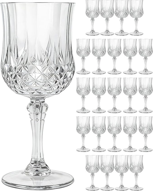 Plastic Wine Glasses Set, 7oz Vintage Goblets Shatterproof Unbreakable Reusable & Disposable, Drinking Glasses with Stem, for Wedding Outdoor Dinner Easter Party (24pcs, Clear)