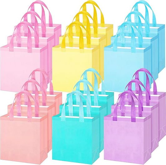 Wesnoy 18 Pcs Pastel Non Woven Gift Bags with Handles Reusable Party Favor Goodie Bags Bulk, Spring Pink Color Tote for Women Wedding Birthday Bridal Shower Summer Decoration