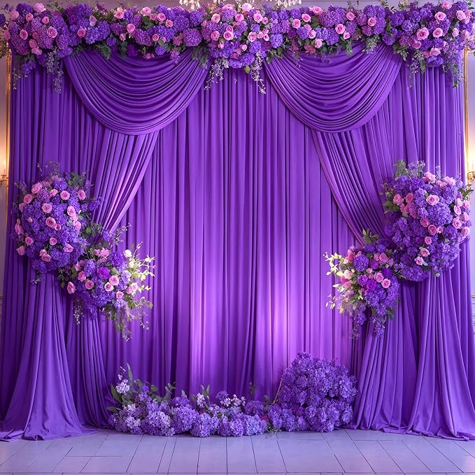 6 Panels Purple Backdrop Curtains for Wedding Party Wrinkle Free Backdrops Curtain Drapes Fabric Decorations Photo Back Drop Cloth for Baby Shower Photography Stage Reception 30ft(W) x 12ft(H)
