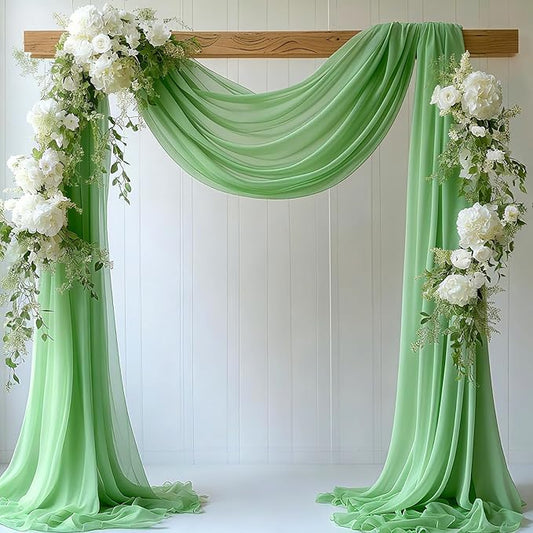 Wedding Arch Draping Fabric, 31.5" x 20FT Wrinkle-Free Sheer Chiffon Drapery for Ceremony Backdrop, Arbor, Pergola, Church Cross, Photo Booth, Baby Shower & Home Decor, 1-Pack, Sage Green