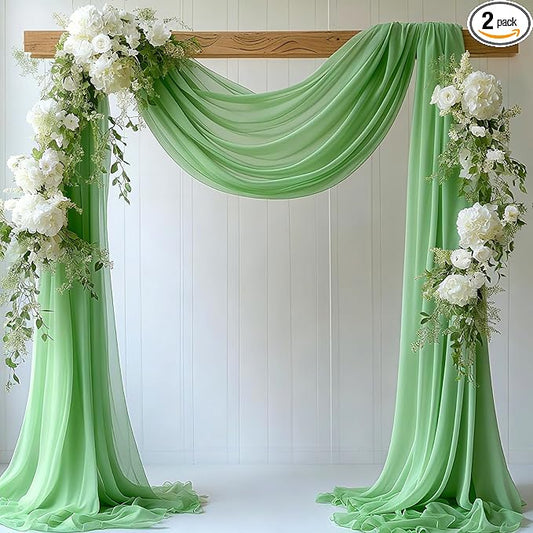 Wedding Arch Draping Fabric, 31.5" x 20FT Wrinkle-Free Sheer Chiffon Drapery for Ceremony Backdrop, Arbor, Pergola, Church Cross, Photo Booth, Baby Shower & Home Decor, 2-Pack, Sage Green