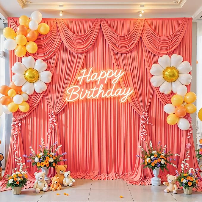30x8ft Orange Backdrop Curtains for Parties Baby Shower Photo Wrinkle Free Polyester Photoshoot Curtains Drapes Backdrop for Birthday Party Wedding Graduation Photography Background 6 Panels 5x8FT