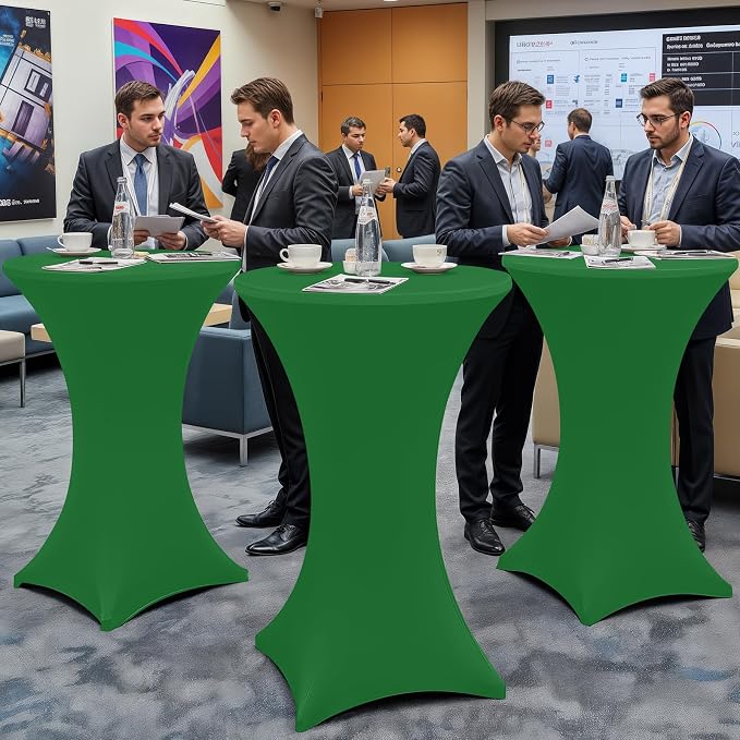 Moosfor Spandex Cocktail Table Covers 4 Pack, Elastic Fitted Stretch Table Cloth, Round High Top Tablecloths for Bar, Party, Pub, Wedding & Banquet (Emerald Green, 32x43 Inch)