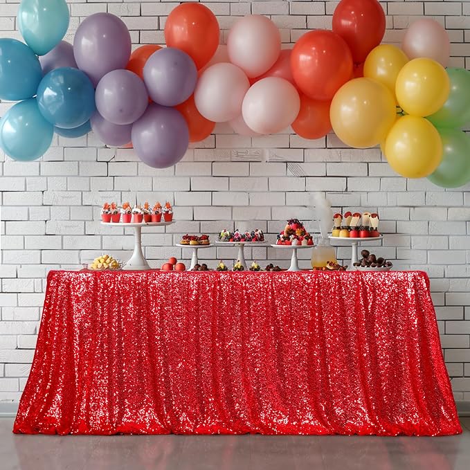 Poise3EHome Red Sequin Tablecloth 50×80 Inch Rectangle Sparkly Fabric Table Cover Overlay for Birthday Wedding Christmas Party Holiday Baby Shower Decoration