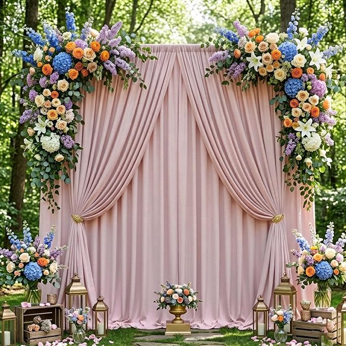 10ftx10ft Wrinkle Free Dusty Pink Backdrop Curtains for Parties, Silky Polyester Photo Backdrop Drapes 2 Panels 5x10ft Back Drop Cloth for Wedding Birthday Baby Shower Photography Background