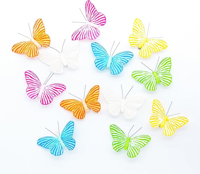 12PCS Butterflies Magnets Decoration Handmade Butterfly Ornaments 3D Feather Butterflies Decor mariposas para decorar for Bouquet Birthday Party Home Decoration - - 4" Zebra Butterfly kit (1103M)