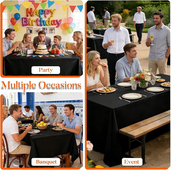10 Pack Black Tablecloths 60x102 Inch Black Table Cloth for 6 Foot Rectangle Tables, Wrinkle Resistant Rectangular Tablecloth Washable Polyester Fabric Table Covers for Party Banquet Wedding Buffet