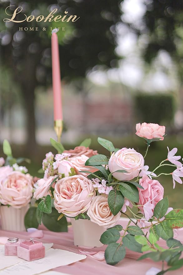 Lookein Artificial Flowers Combo Box for DIY Wedding Bouquets, Centerpieces, Arrangements, Party & Home Decor - Silk and Foam Flowers with Stems, Belle Blush
