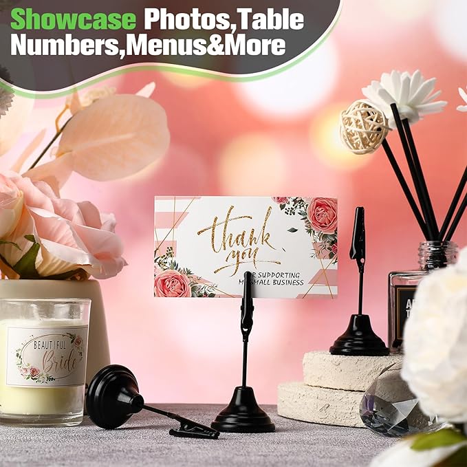 Skyygemm 12 Pcs Table Number Holders 3 Inch Place Card Holder with Alligator Clip Metal Table Card Holders Table Number Stands Table Sign Holders for Photos, Food Signs, Birthdays, Weddings (Black)