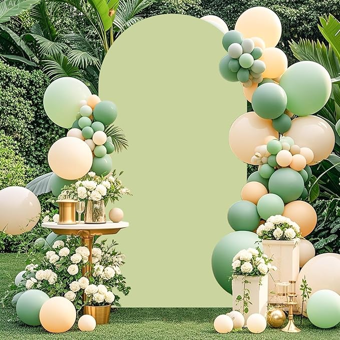 Metal Arch Backdrop Stand and Cover Set 7.2FT Backdrop Stands for Parties with Sage Green Arch Cover Spandex Wedding Backdrops Arches Frame Stand for Baby Shower Birthday Party Anniversary Decor