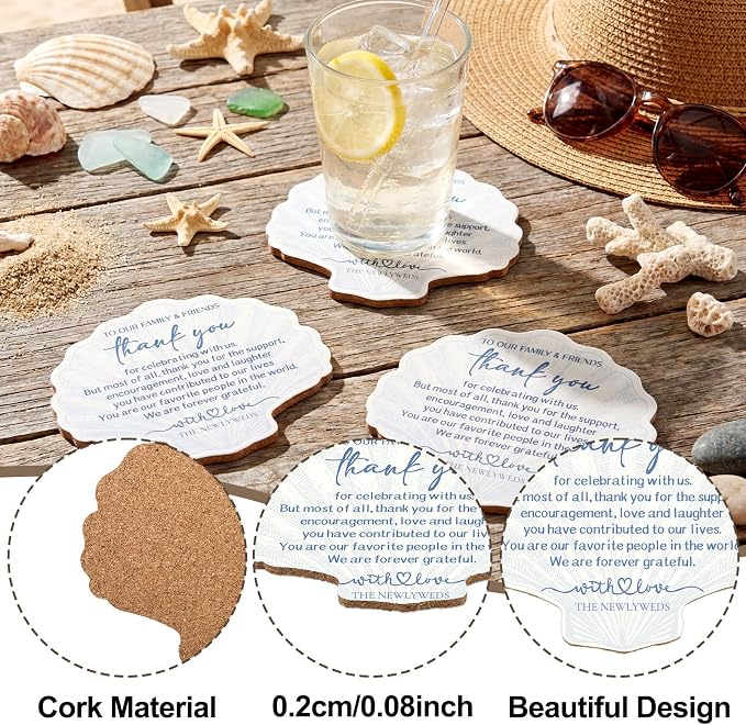 Hushee 200 Pcs Seashell Coasters Bulk Wedding Favors for Guests Last Toast on The Coast Bachelorette Party Favors Seashells and Wedding Bells Coaster Coastal Thank You Gifts for Bridal Shower Ceremony