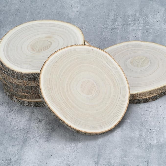 10Pack Unfinished Wood Slices 9 Inches - Natural Wood Rounds with Bark for Centerpieces, Wedding Decor, Crafts, DIY Projects - Rustic Table Decor, Wood Burning, Painting, Holiday & Party Decoration