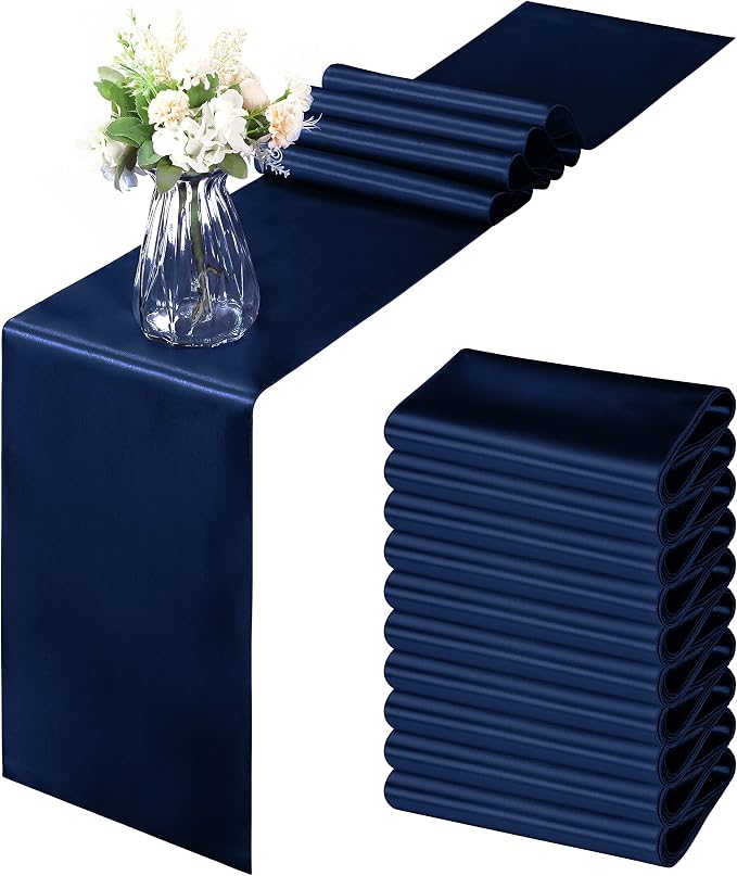 Horbaunal 12 Pack Navy Blue Satin Table Runner 12 x 108 Inch, Smooth Table Runners for Wedding Banquets Birthday Party