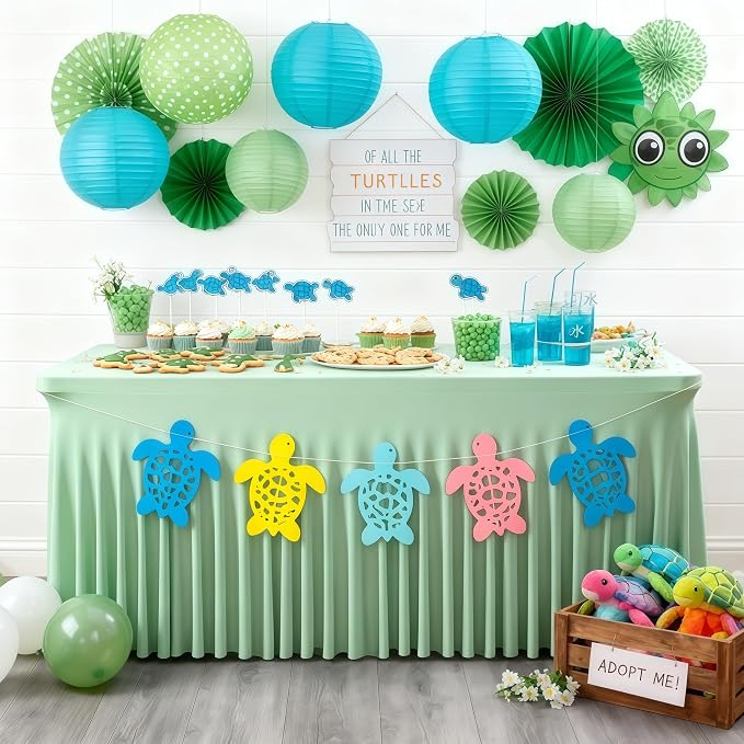Wish Care 6 Pack Sage Green Spandex Table Clothes for 6 Foot Rectangle Tables, 6FT Wrinkle Free Fitted Tablecloths Ruffles Design Table Cloth for Party, Banquet, Wedding and Events
